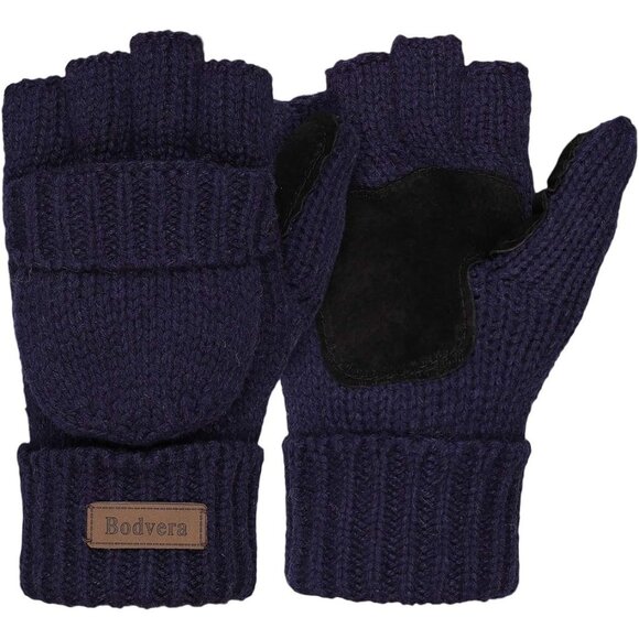 Accessories - Women's Navy Winter Warm Thermal Insulation Fingerless Texting Wool Gloves